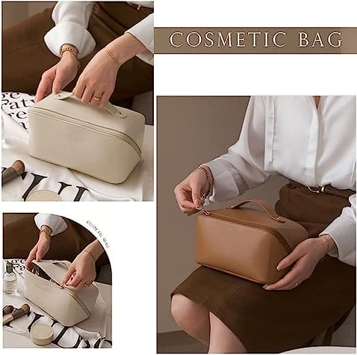 Classy Cosmetic Bag, Portable Leather Makeup Pouch, Waterproof Travel Washbag, Large Opening Makeup Bag, Multifunctional Leather Organizer Bag With Dividers And Handle, Lay Flat Large Opening Makeup Bag Classy Cosmetic Bag, Portable Leather Makeup Pouch, Waterproof Travel Washbag, Large Opening Makeup Bag, Multifunctional Leather Organizer Bag With Dividers And Handle, Lay Flat Large Opening Makeup Bag